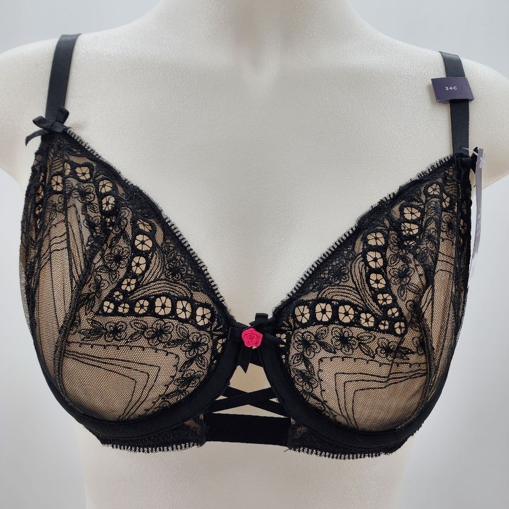 Cacique Lane Bryant 34C Unlined Lace Balconette Bra  NWT